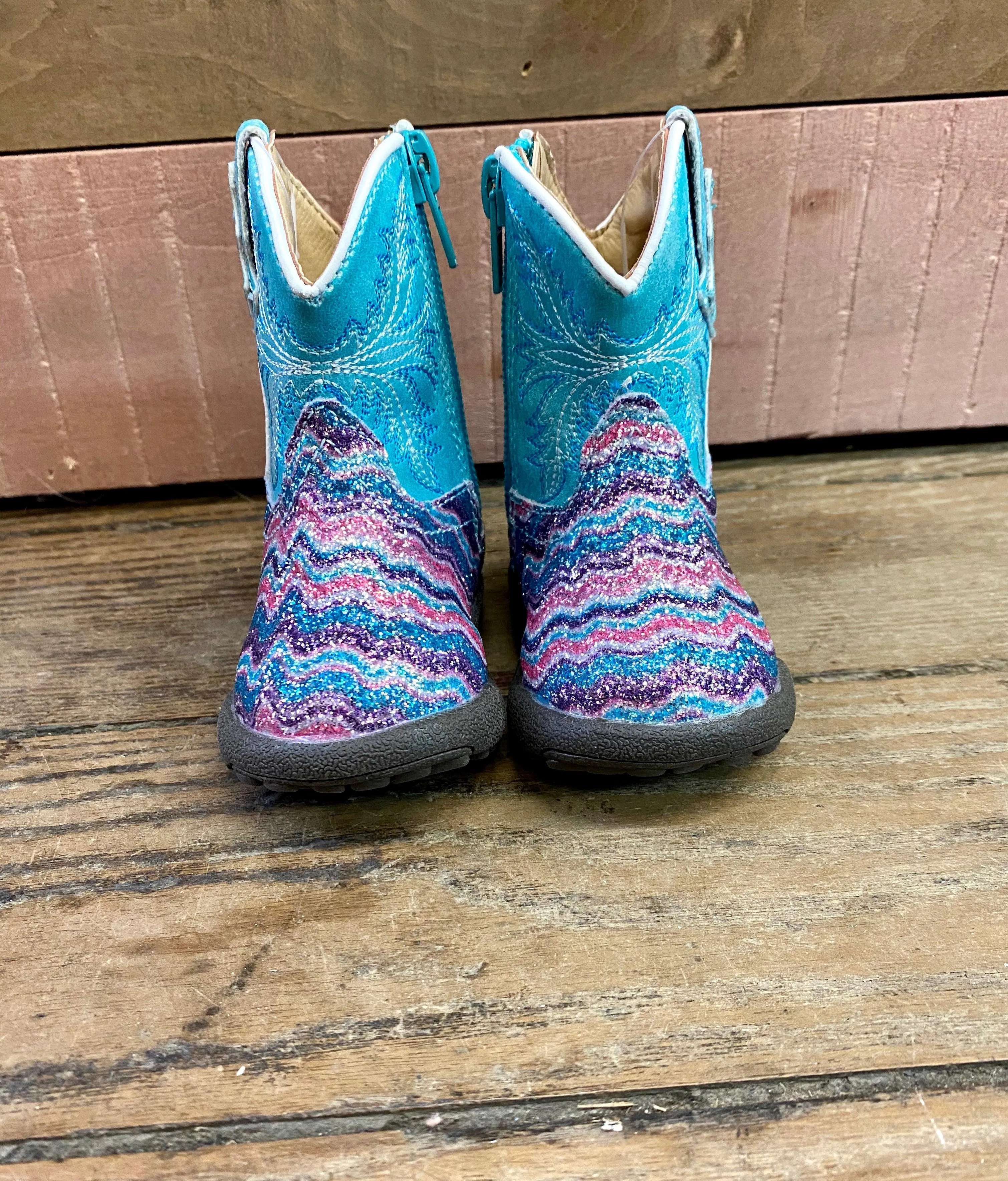 Roper Girls Aztec Glitter Cowgirl Boots, Square Toe - Sizes for Infants, Toddlers, and Children 0191-9523