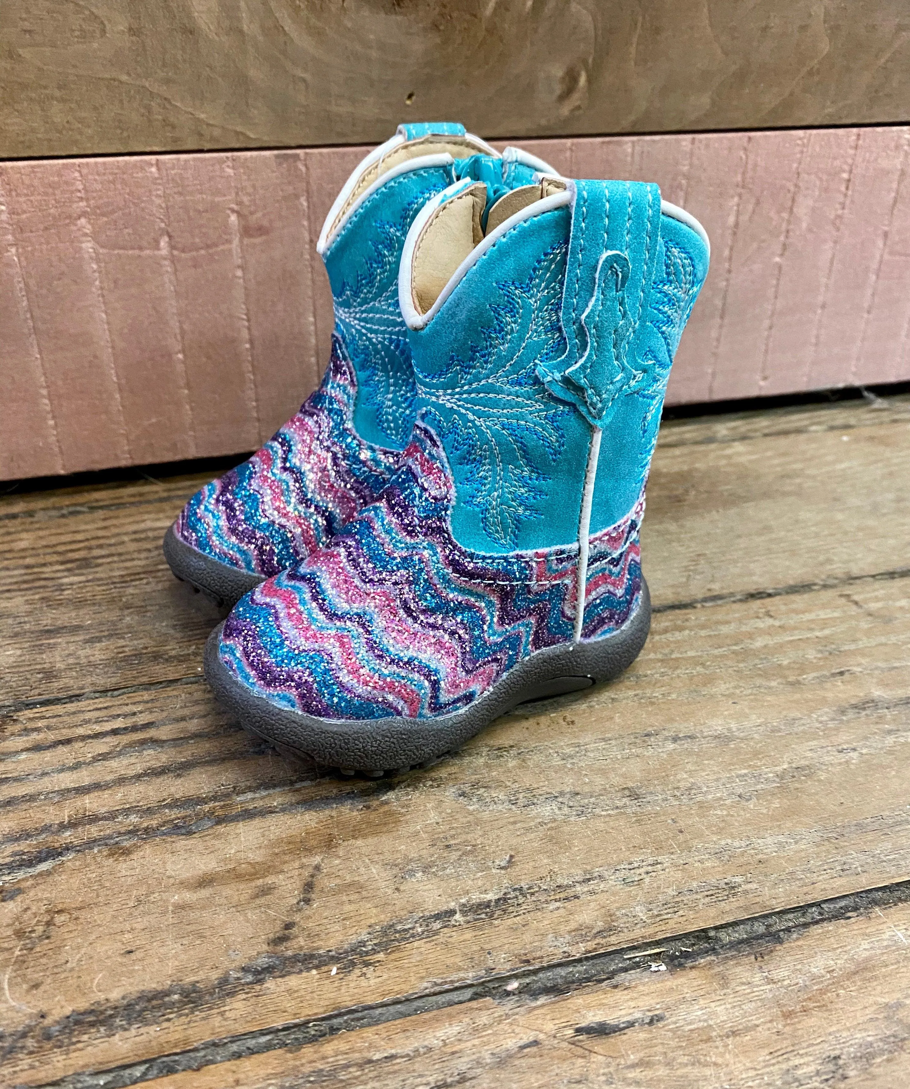 Roper Girls Aztec Glitter Cowgirl Boots, Square Toe - Sizes for Infants, Toddlers, and Children 0191-9523