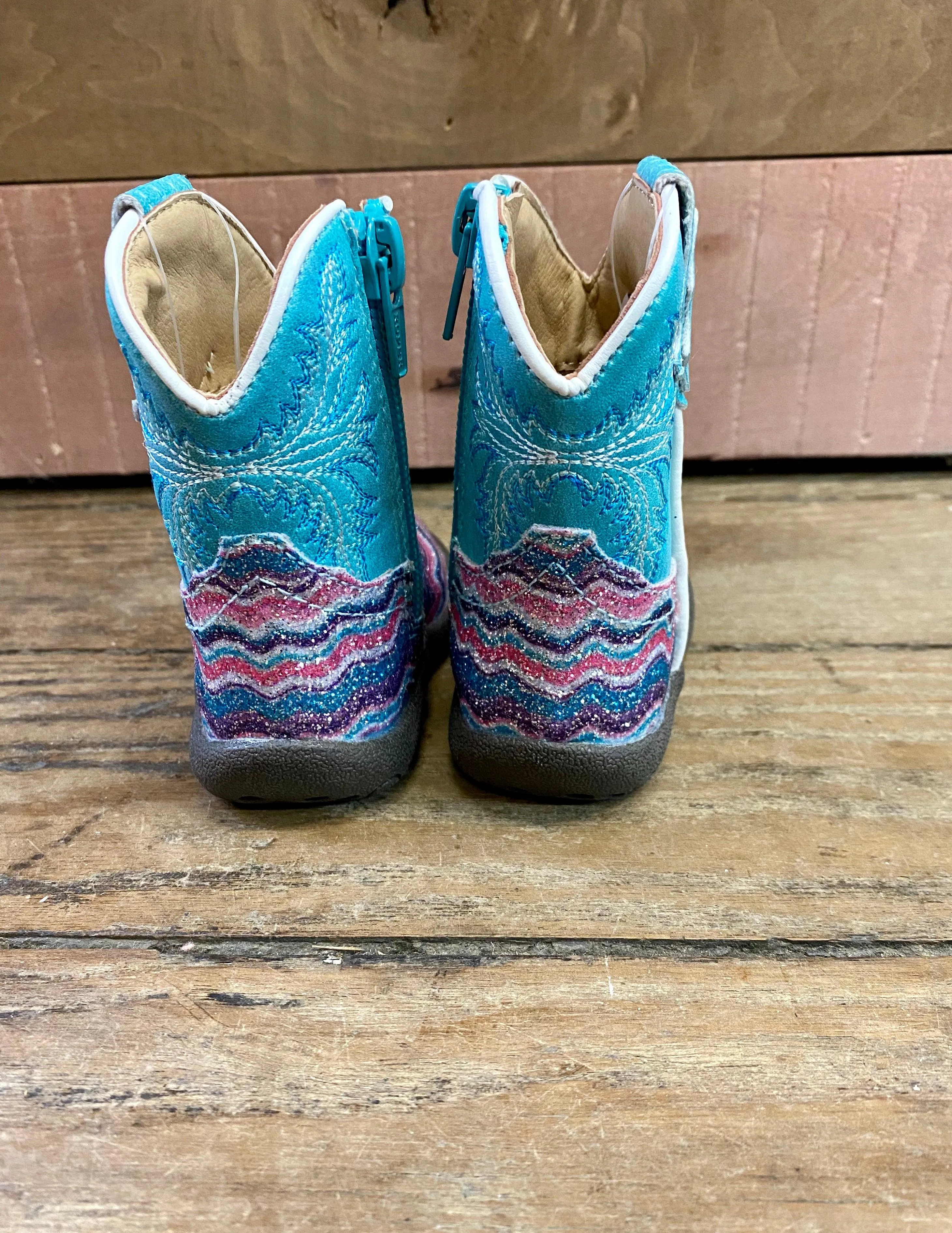 Roper Girls Aztec Glitter Cowgirl Boots, Square Toe - Sizes for Infants, Toddlers, and Children 0191-9523