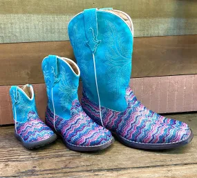 Roper Girls Aztec Glitter Cowgirl Boots, Square Toe - Sizes for Infants, Toddlers, and Children 0191-9523