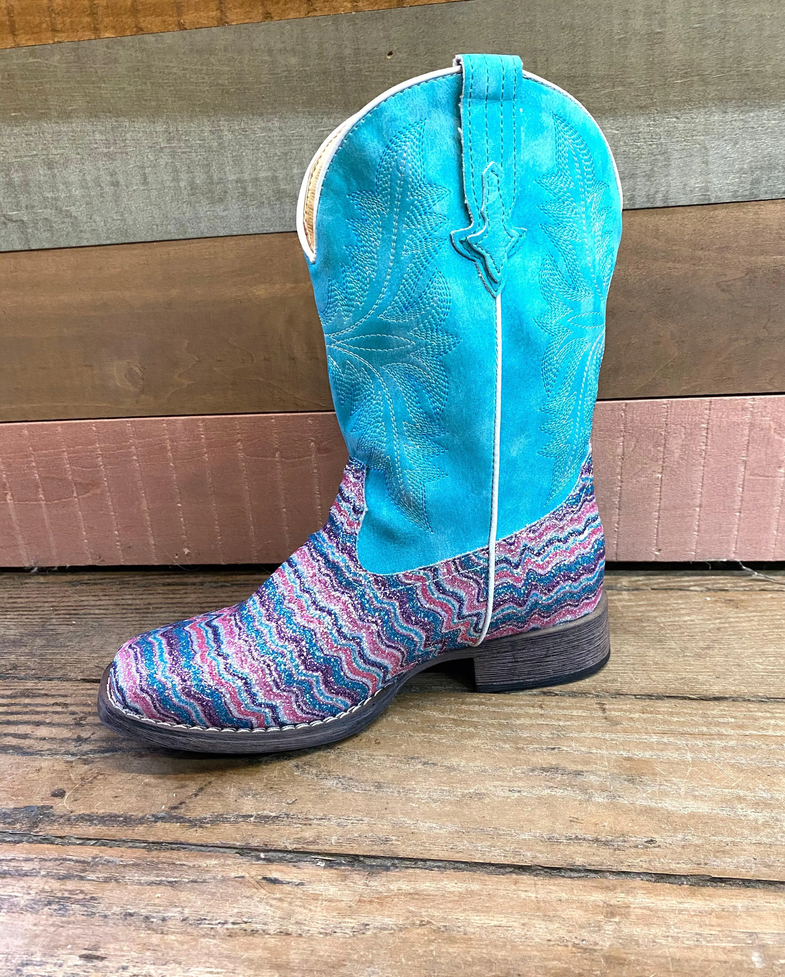 Roper Girls Aztec Glitter Cowgirl Boots, Square Toe - Sizes for Infants, Toddlers, and Children 0191-9523