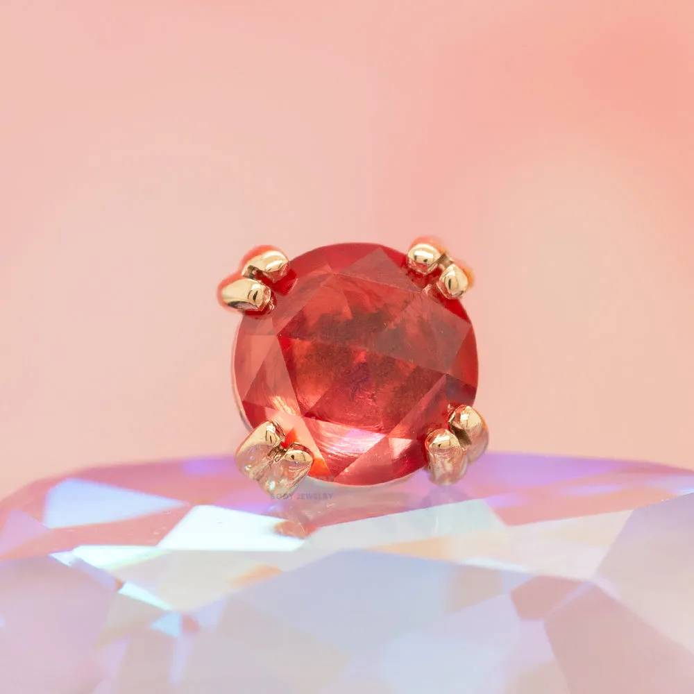 Rose Cut Padparadscha Sapphire Prong Set Threaded End in Gold