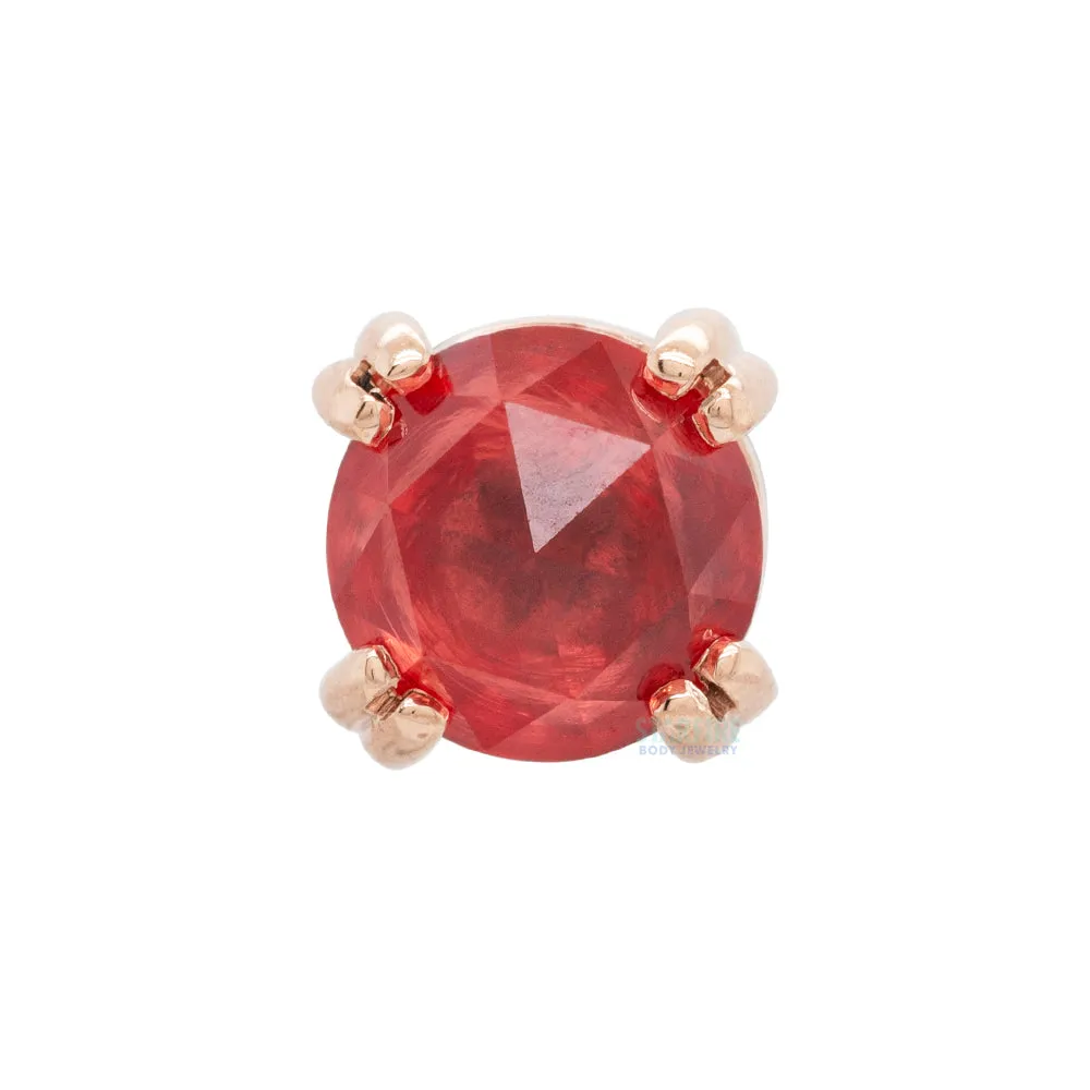 Rose Cut Padparadscha Sapphire Prong Set Threaded End in Gold