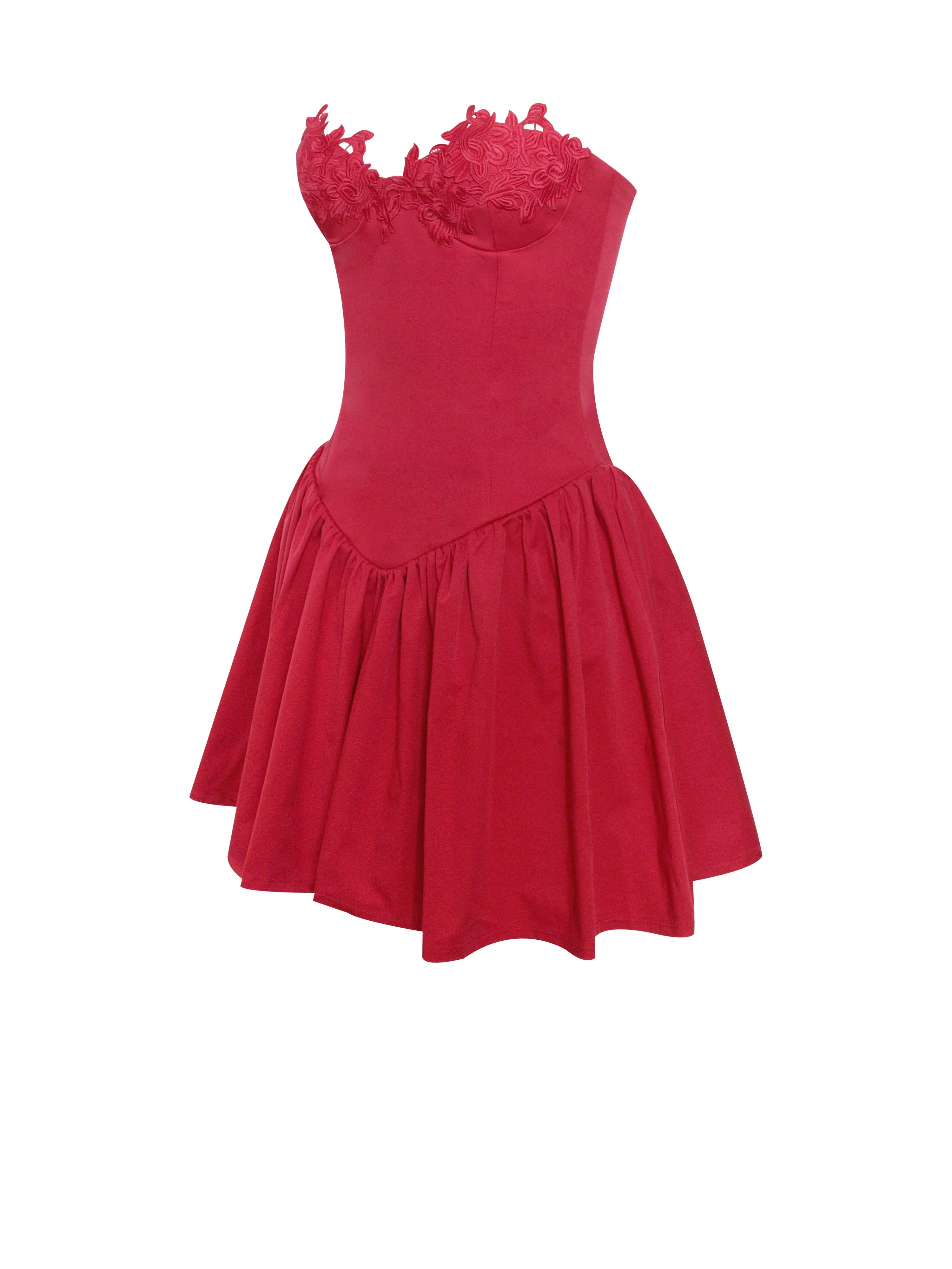 Sacha Red Lace Drop Waist Corset Puffy Mini Dress