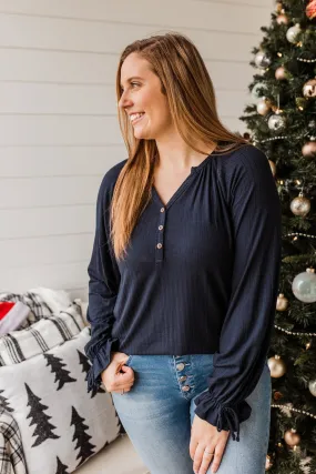 Buttoned Navy Knit Top