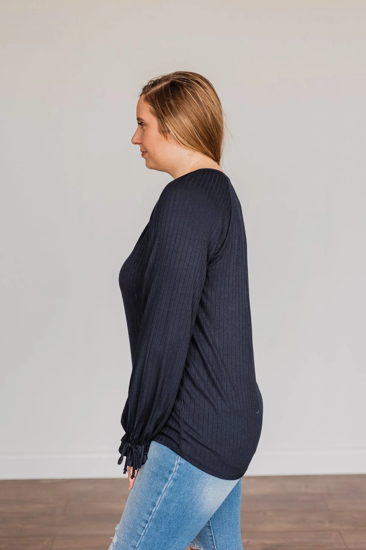 Buttoned Navy Knit Top