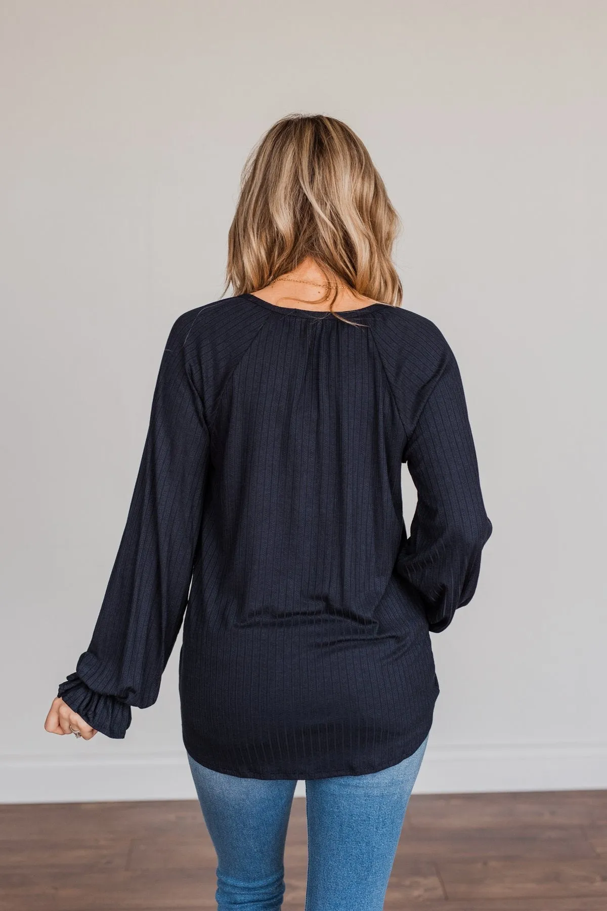 Buttoned Navy Knit Top