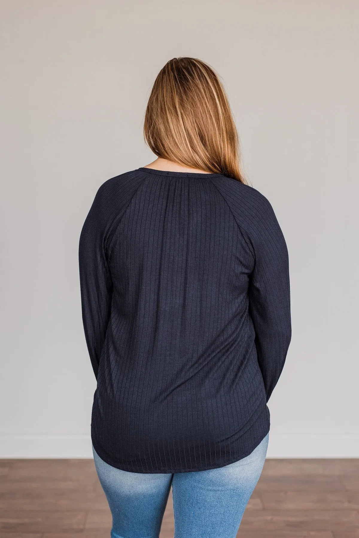 Buttoned Navy Knit Top