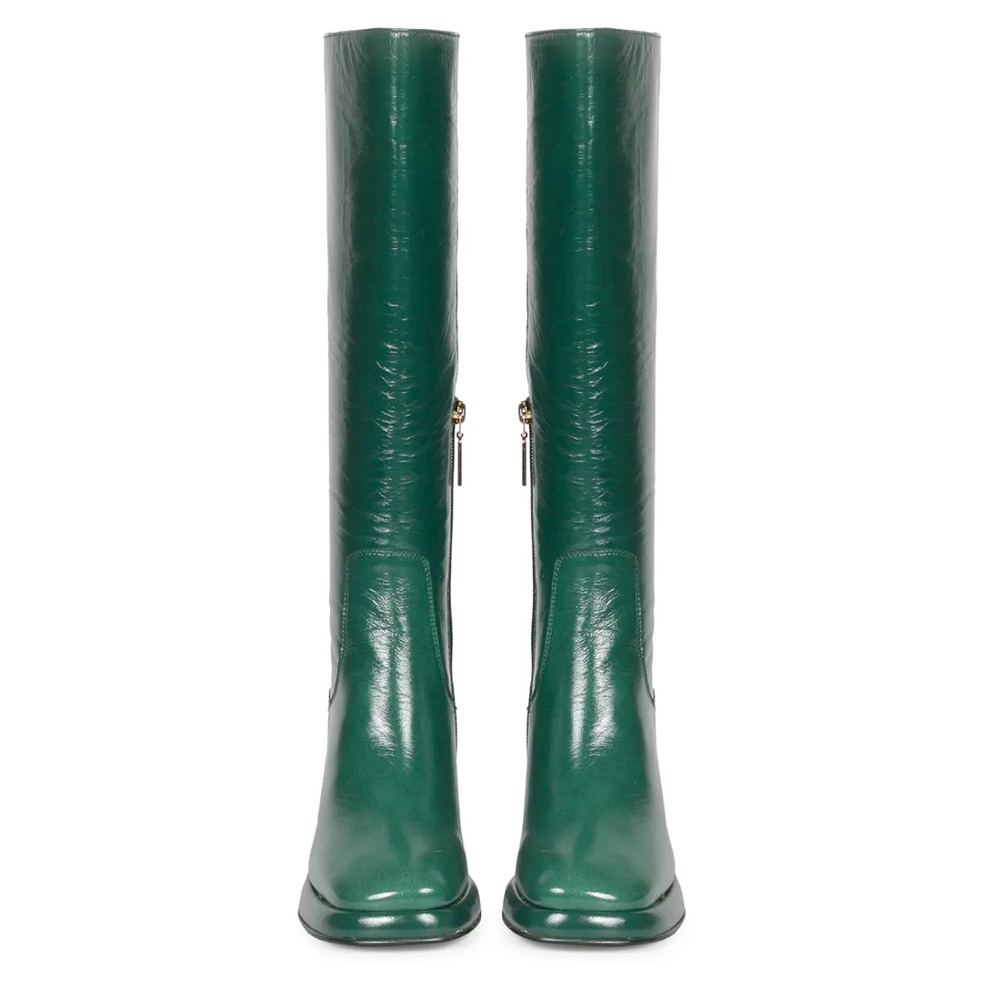 Saint Jolène Green Harrod Patent Leather Long Boots