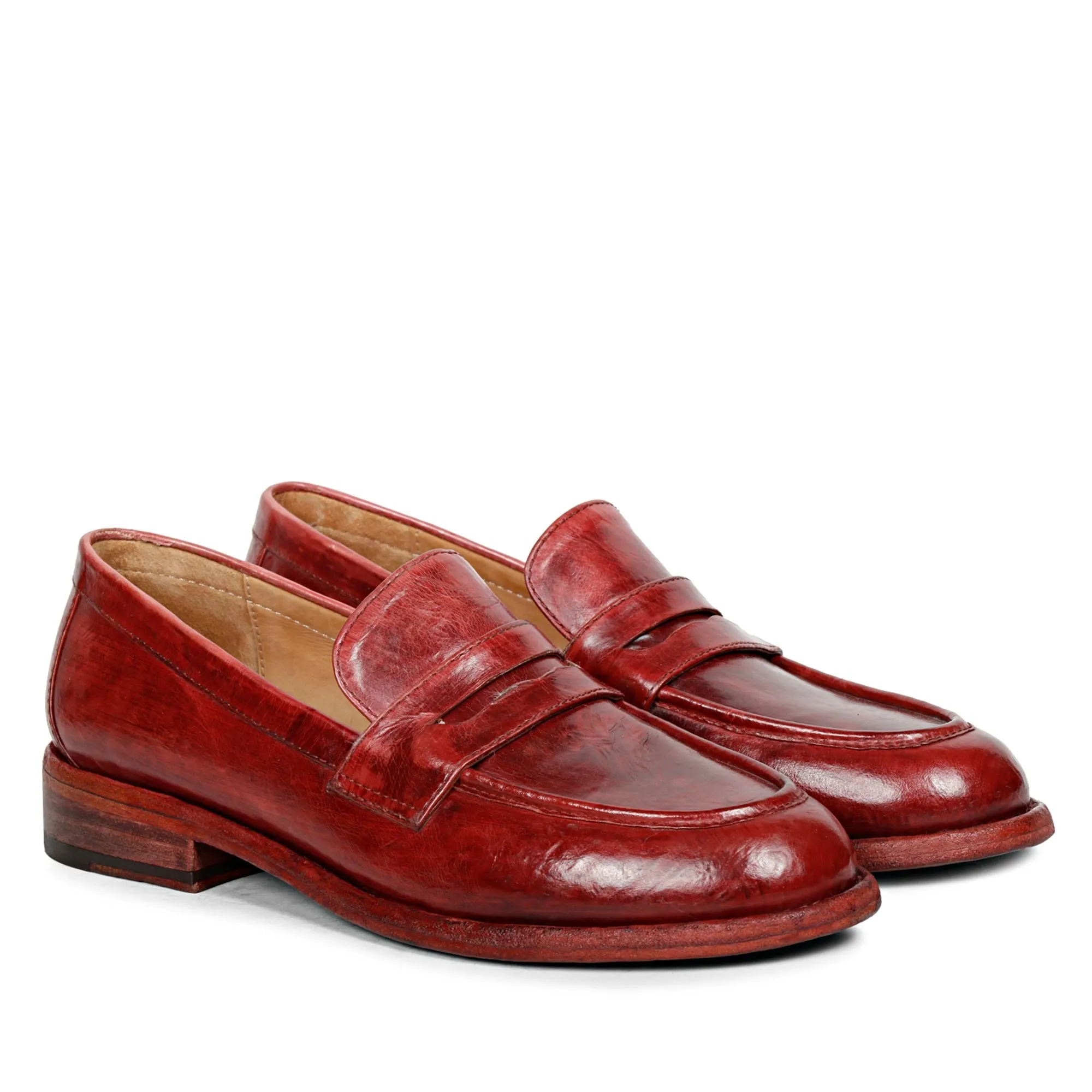 Saint Micola Red Leather Washed Moccasins