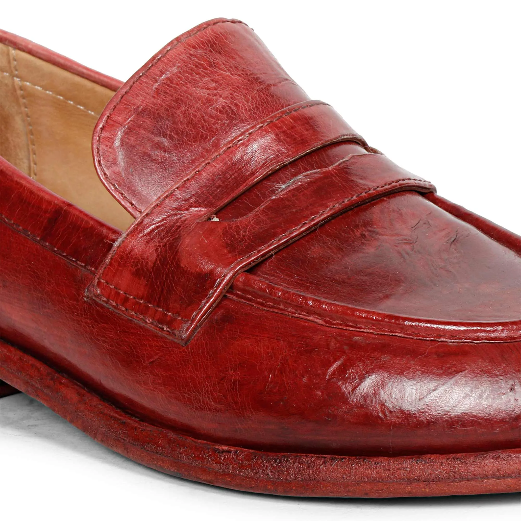 Saint Micola Red Leather Washed Moccasins