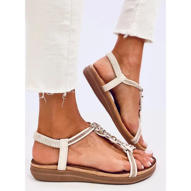 Sandals decorated with Isabey Beige zircons