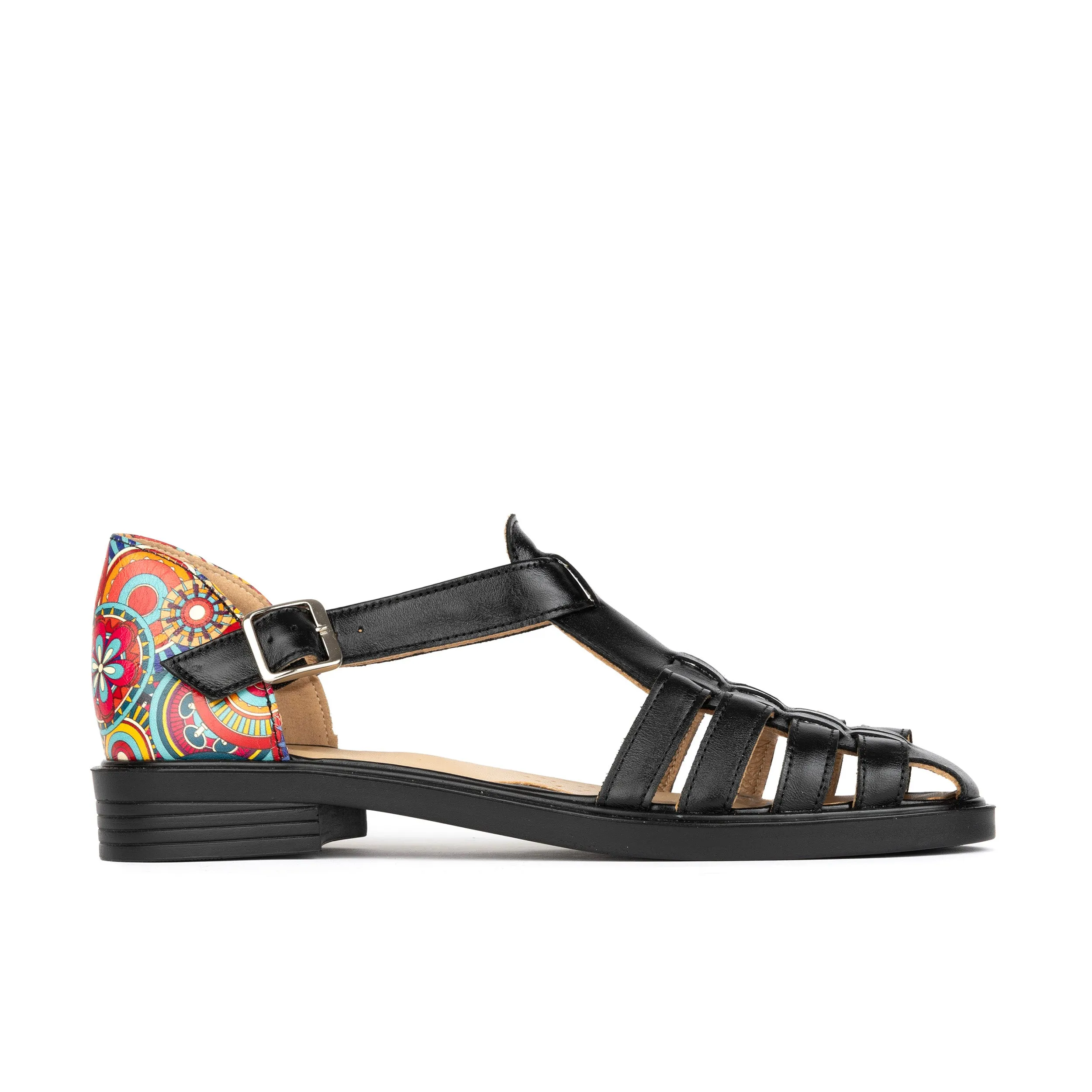 SANDY BLACK SIGNATURE - Women's fishermen flat leather sandal with covered heel