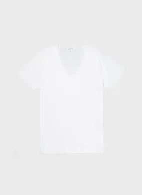 Sea Island Cotton V-neck T-shirt for Men in White