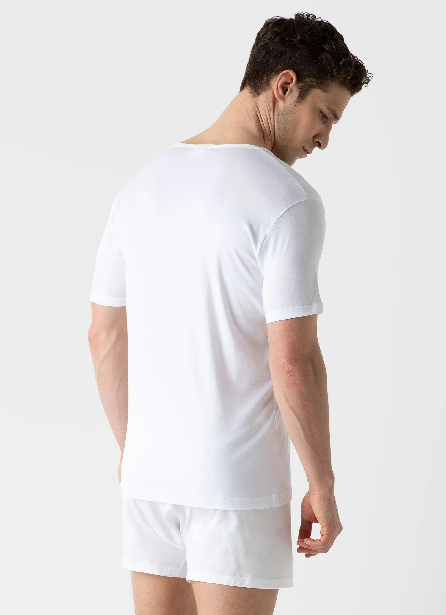 Sea Island Cotton V-neck T-shirt for Men in White