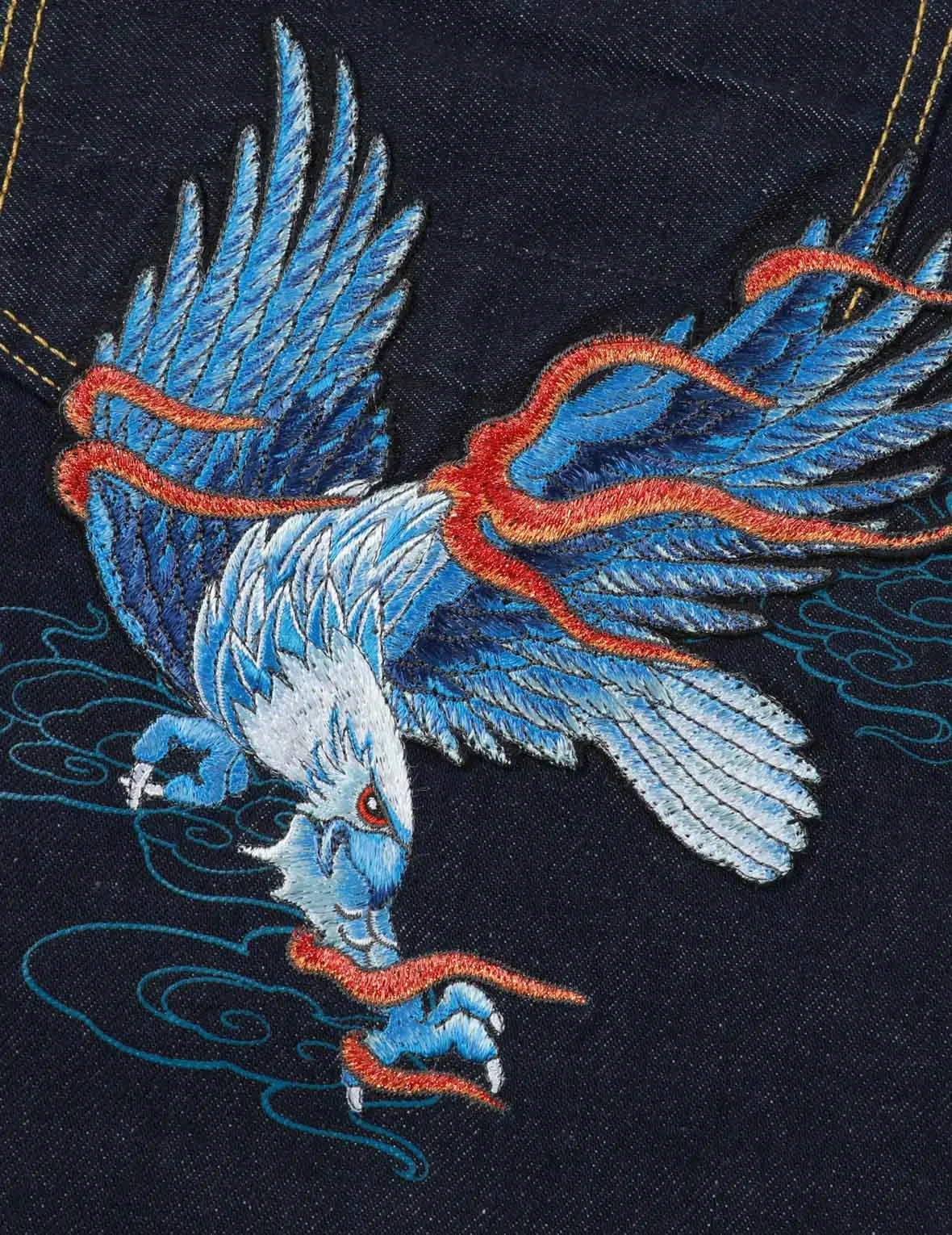 Seagull and Eagle Embroidery Carrot Fit Jeans #2017