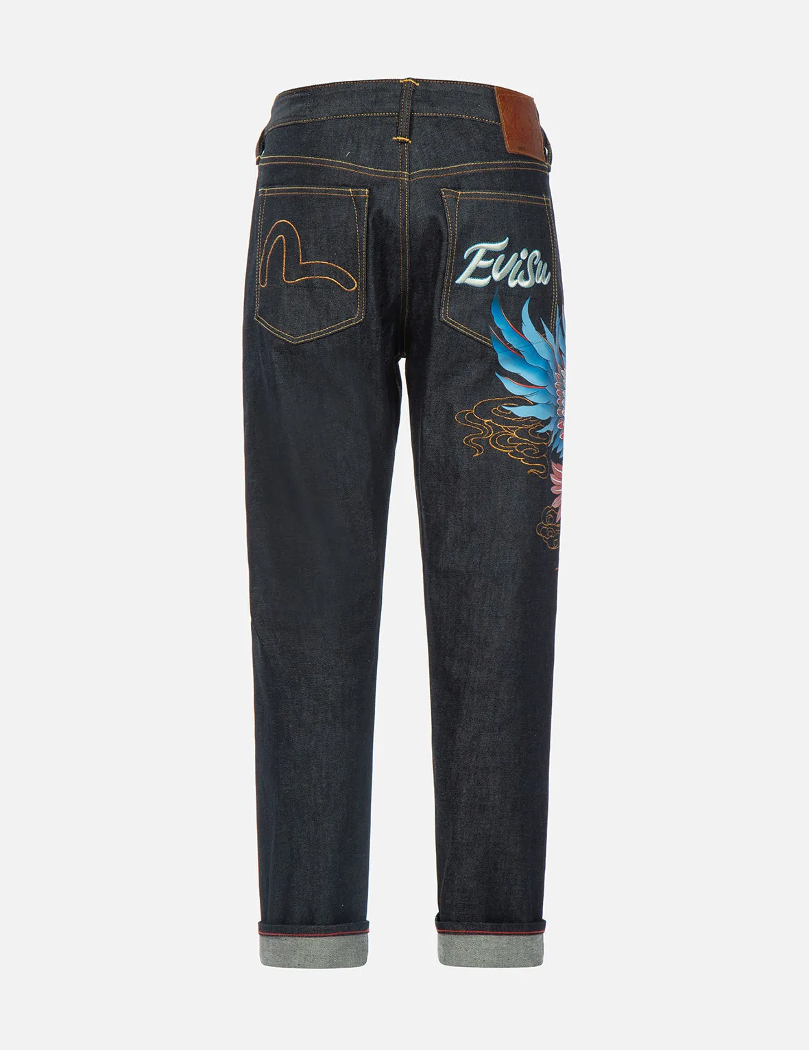 Seagull and Eagle Embroidery Cropped Carrot Fit Jeans #2017