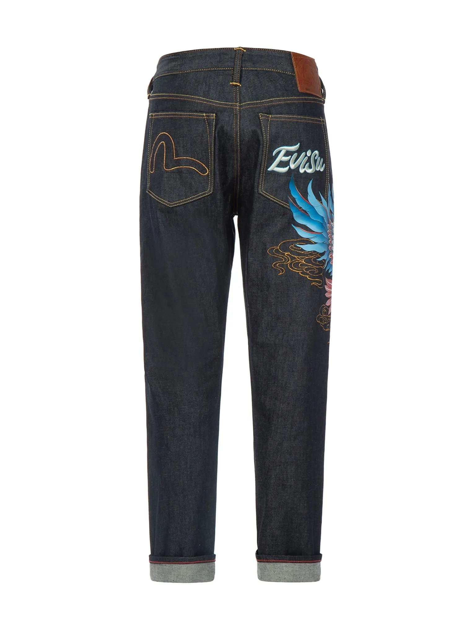 Seagull and Eagle Embroidery Cropped Carrot Fit Jeans #2017