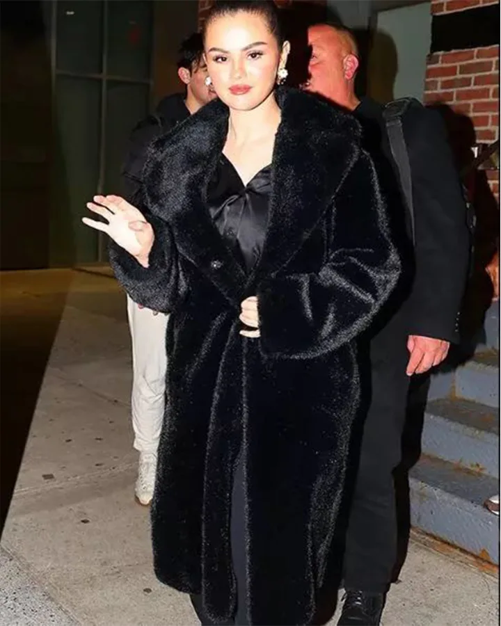 Selena Gomez Inspired Black Faux Fur Coat - William Jacket