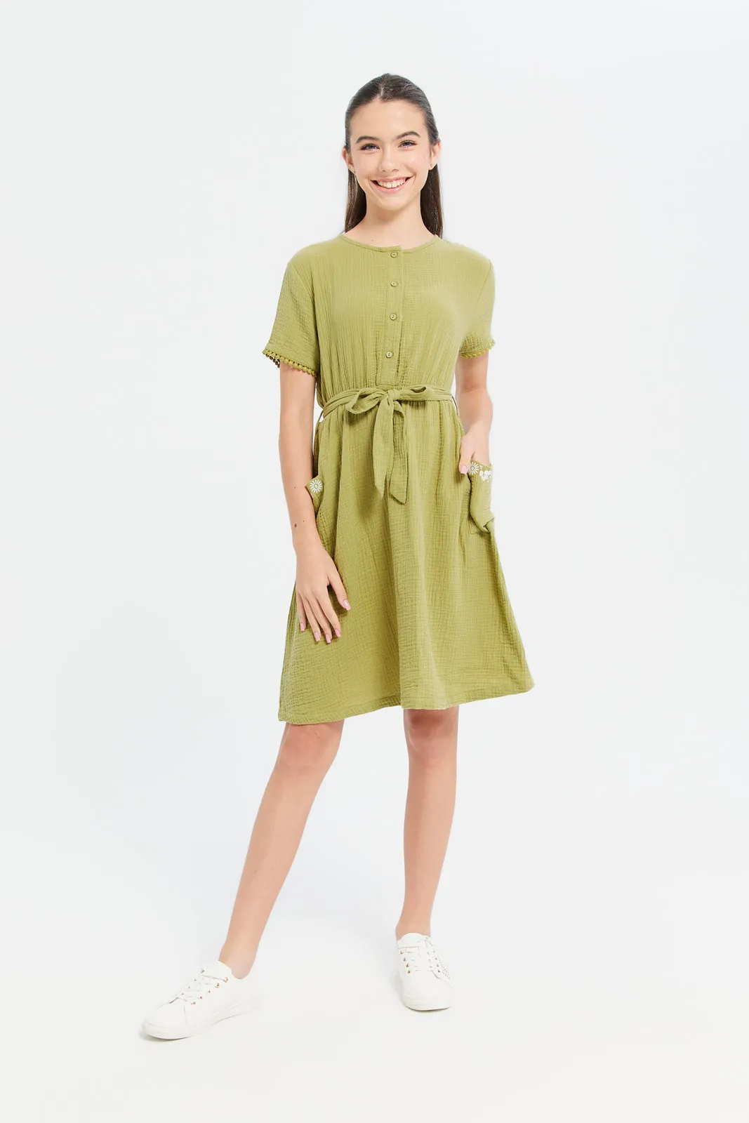 Senior Girls Olive Jacquard Dress