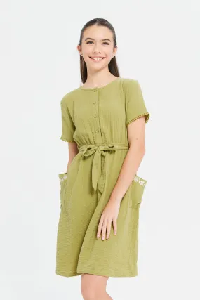 Senior Girls Olive Jacquard Dress