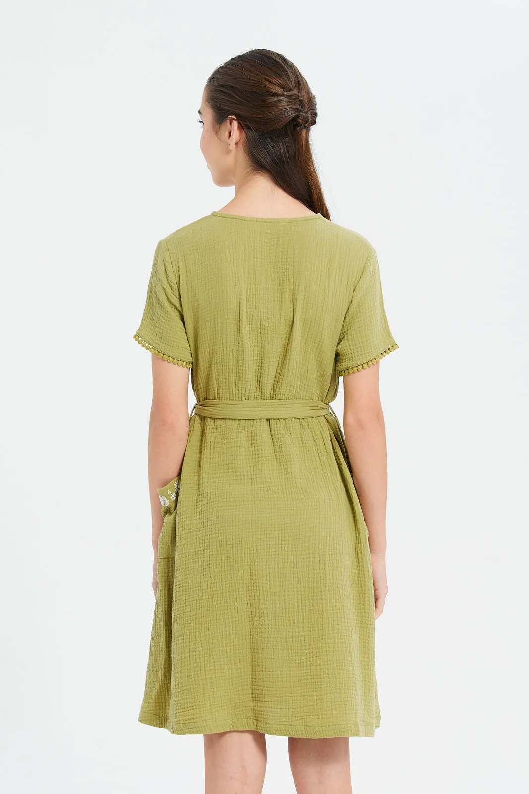 Senior Girls Olive Jacquard Dress