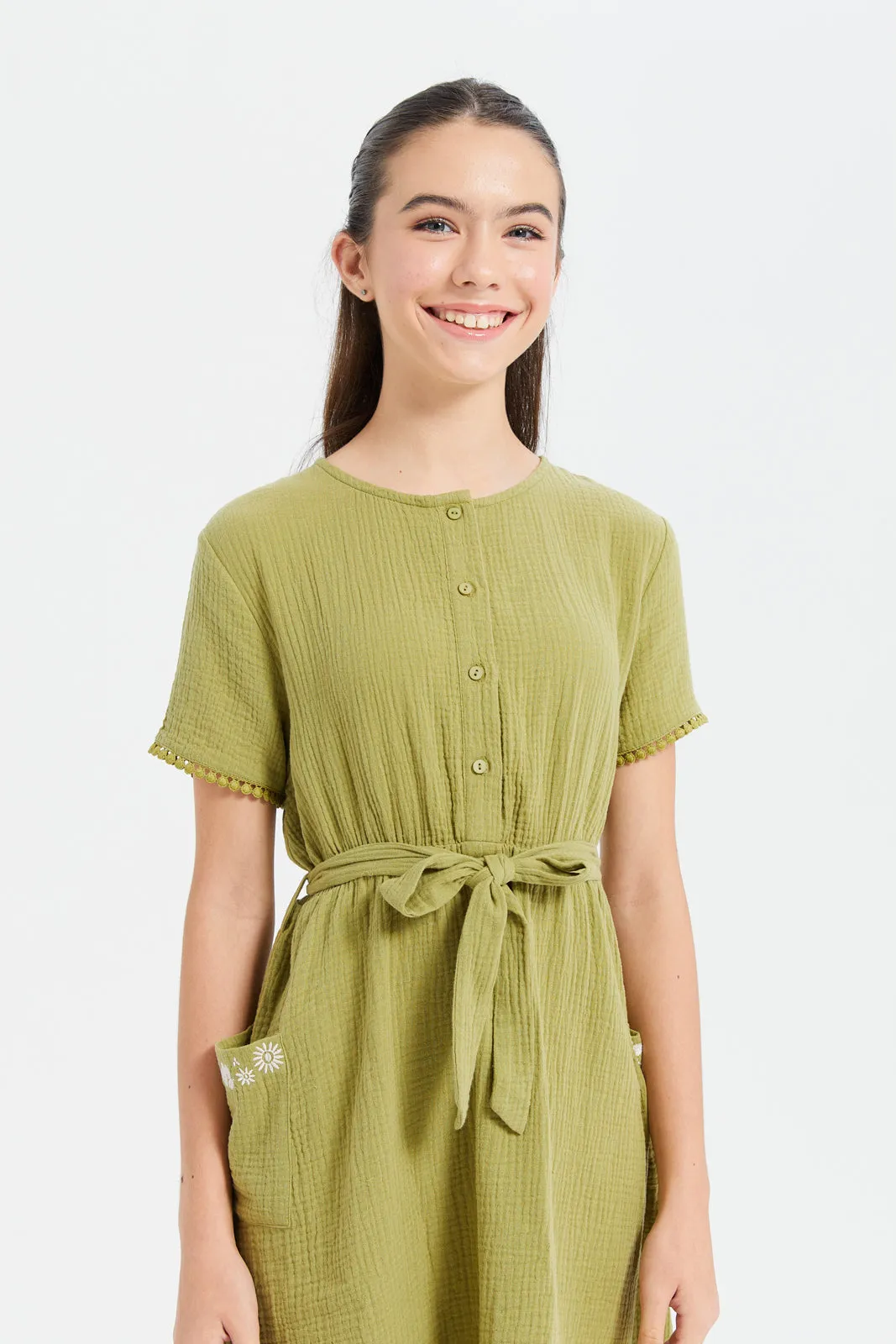 Senior Girls Olive Jacquard Dress