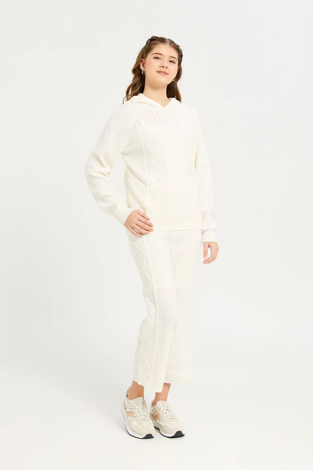 Senior Girls White Cable Knit Trousers