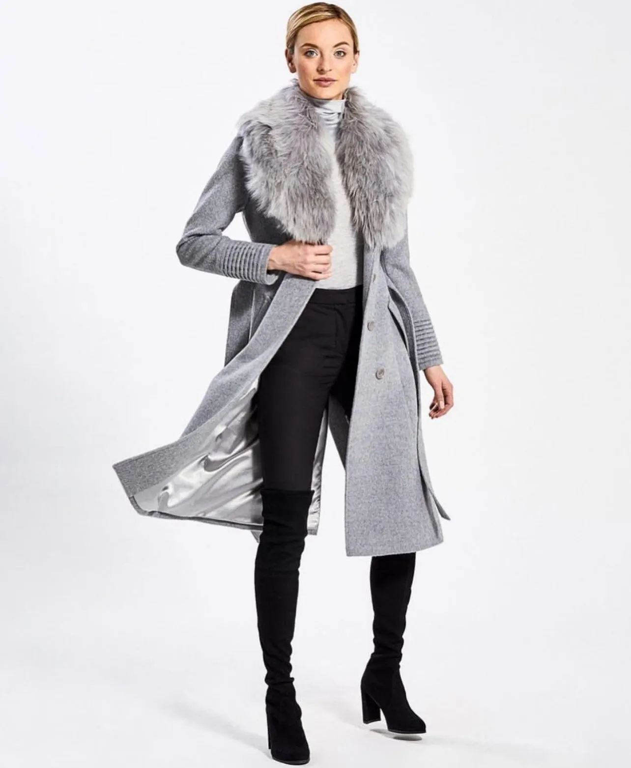 SENTALER Gray Fur Coat