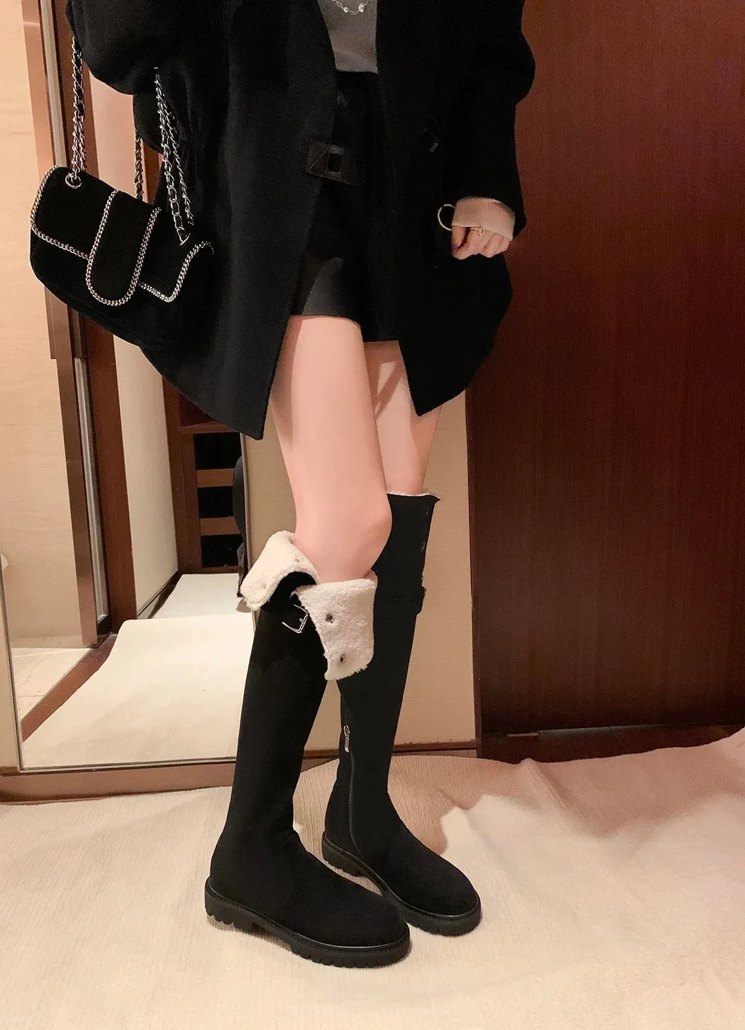 [sheii Su Yinyin] Free gift to increase height ~ two-piece lamb wool thick-heeled high boots over-the-knee boots for women