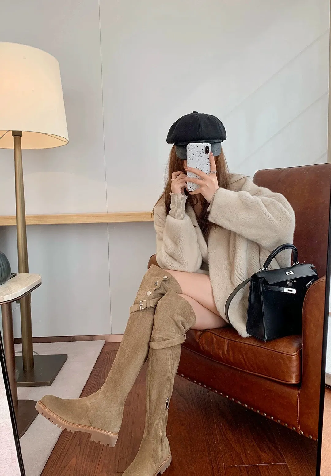 [sheii Su Yinyin] Free gift to increase height ~ two-piece lamb wool thick-heeled high boots over-the-knee boots for women