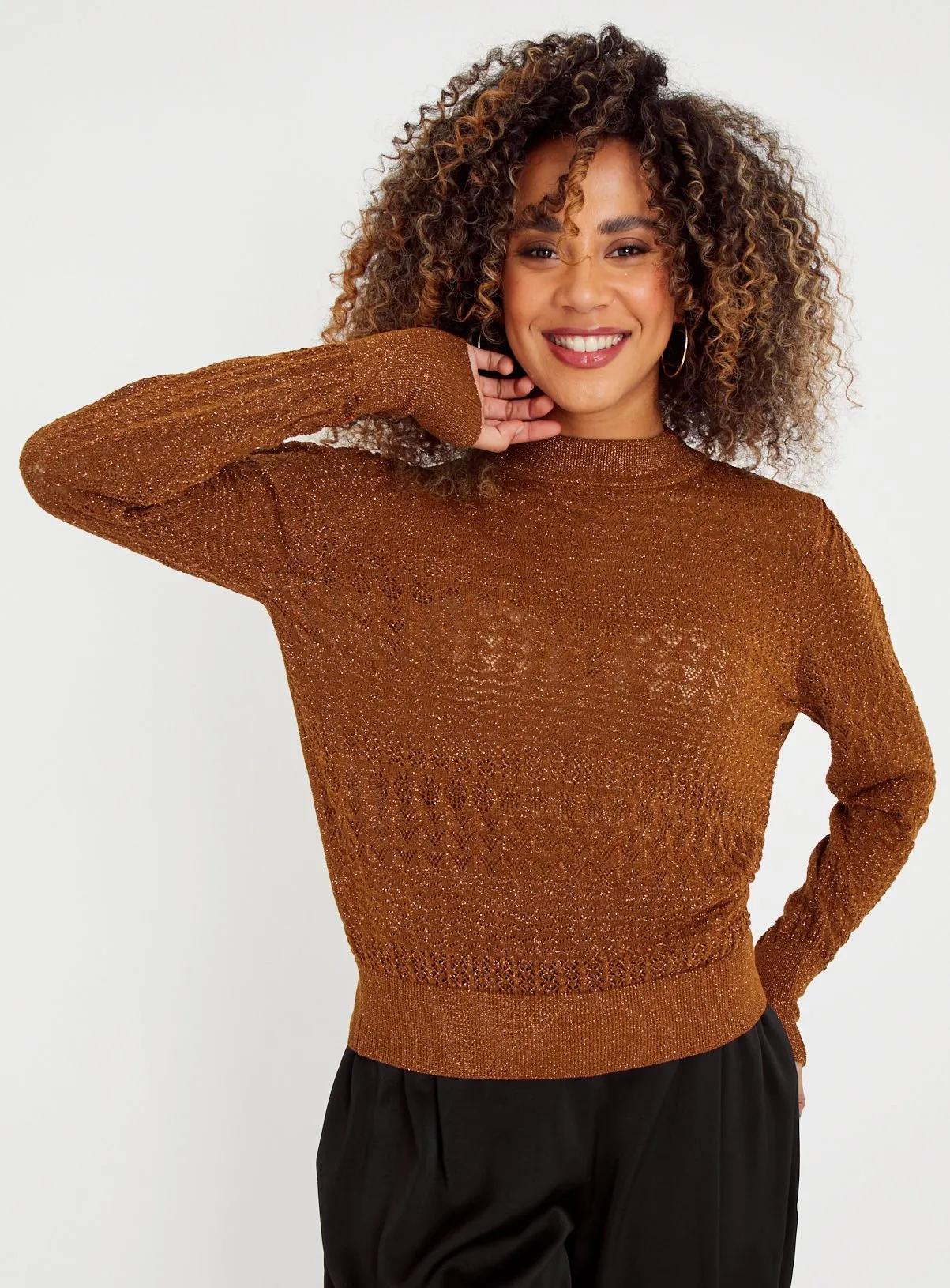 Shop Bronze Pointelle Crew Neck Jumper Size 16 Online - Tu Clothing