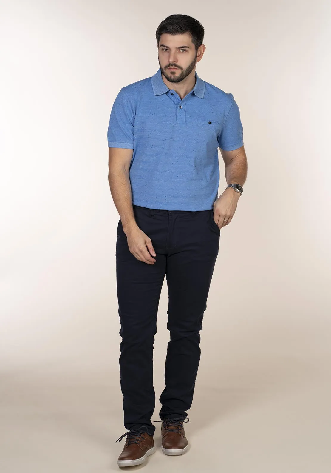 Blue Short Sleeve Slub Polo