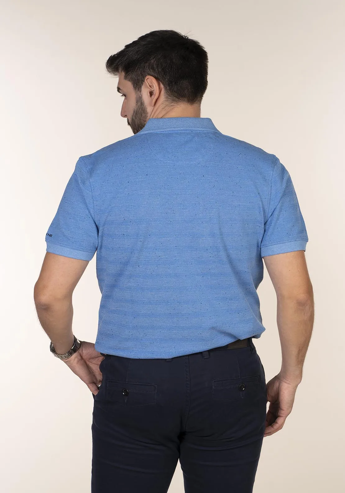 Blue Short Sleeve Slub Polo