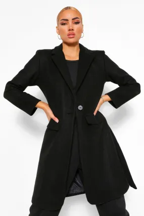 Shoulder Pad Detail Wool Look Coat