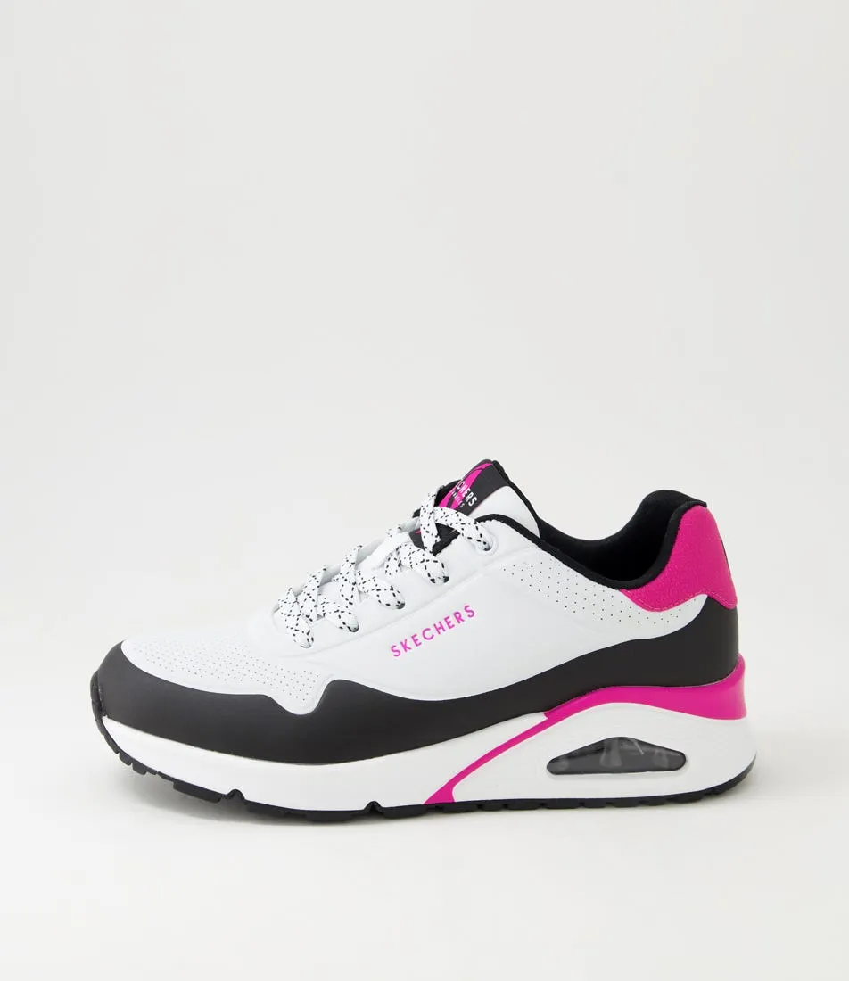 SKECHERS Uno White Neon Pink Sneakers