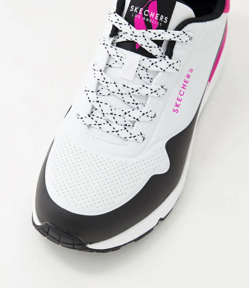 SKECHERS Uno White Neon Pink Sneakers