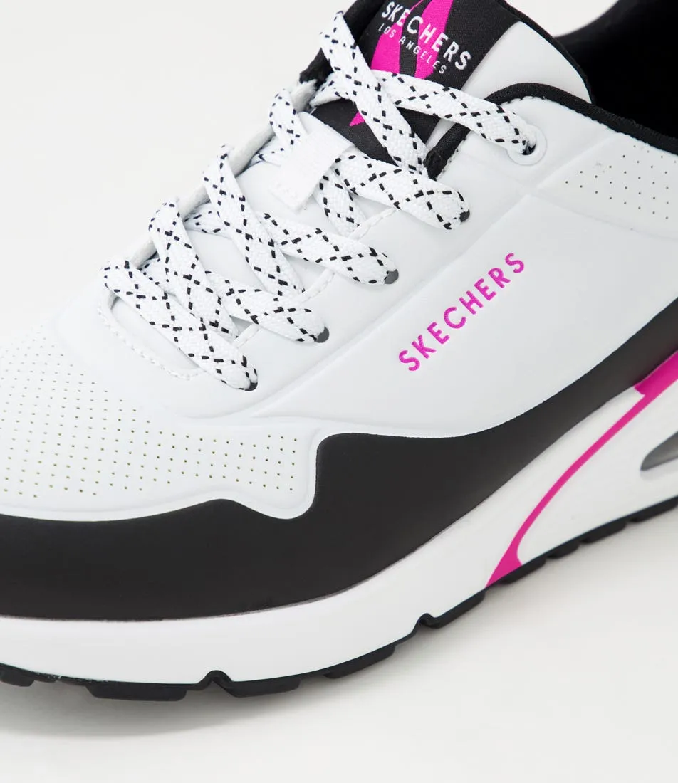 SKECHERS Uno White Neon Pink Sneakers