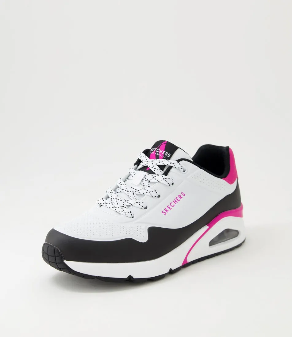 SKECHERS Uno White Neon Pink Sneakers