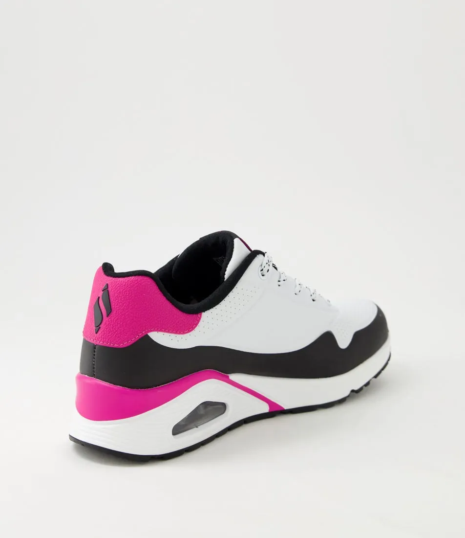 SKECHERS Uno White Neon Pink Sneakers