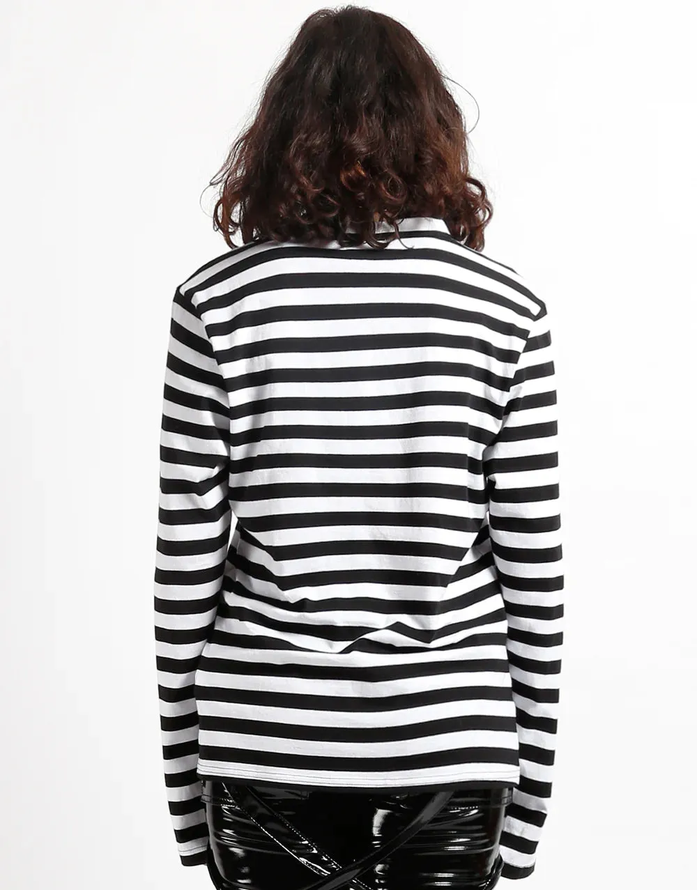 Black and White Skull Print Striped Knit Top