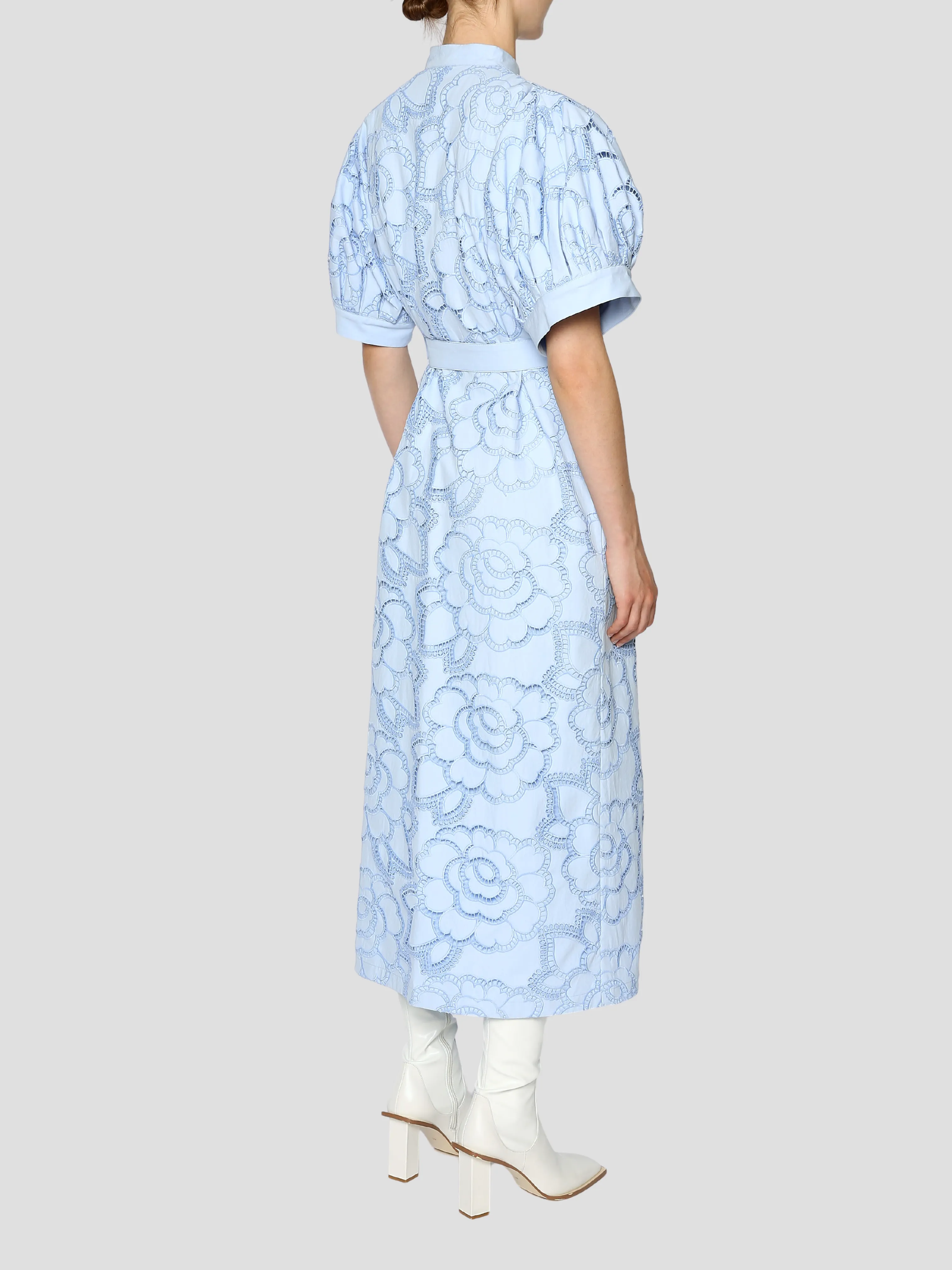 Anisley Sky Blue Floral Short Sleeve Midi Dress