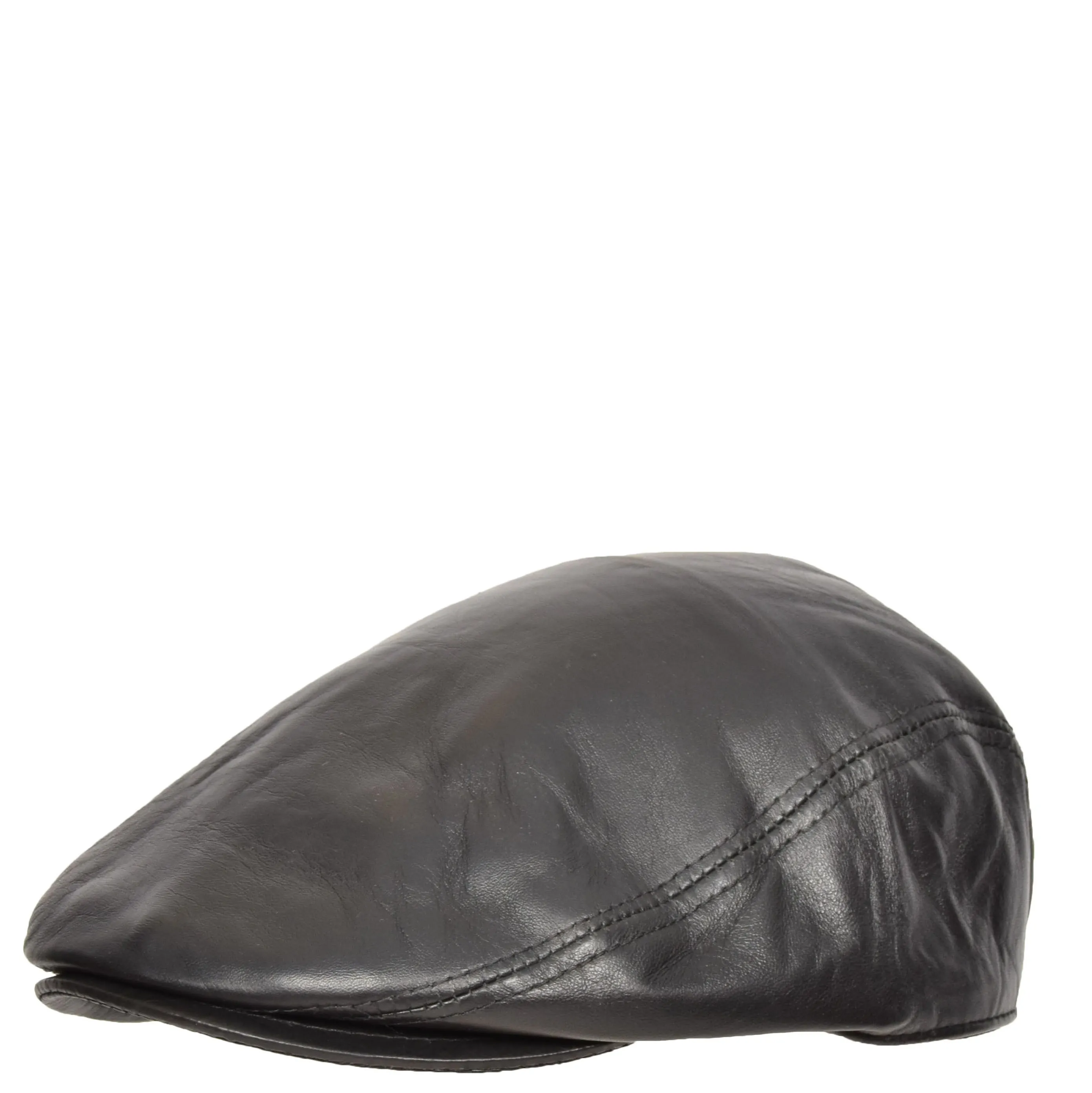 Soft Leather Classic Flat Cap Black