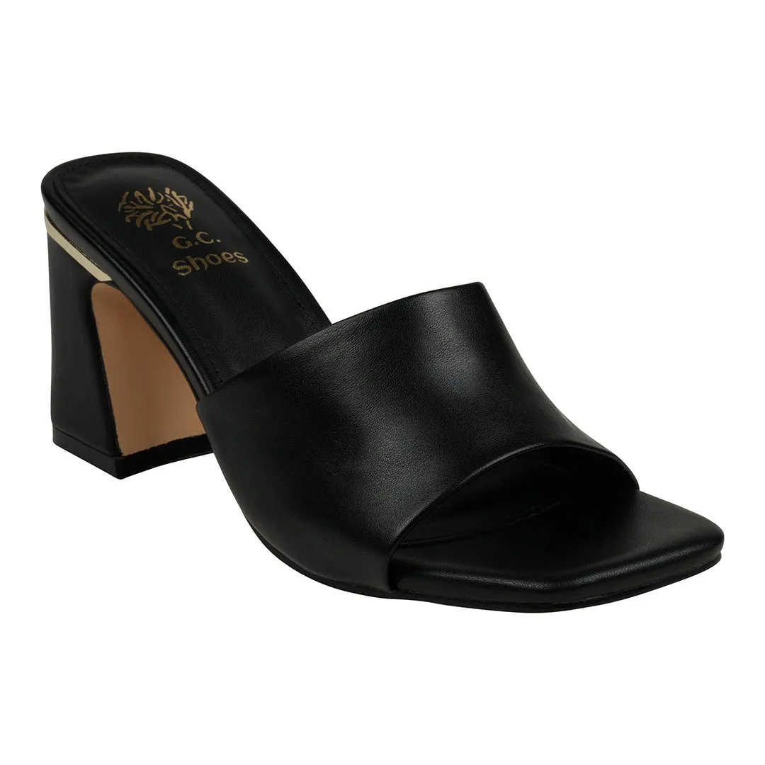 Soho Black Square Toe Heeled Sandals