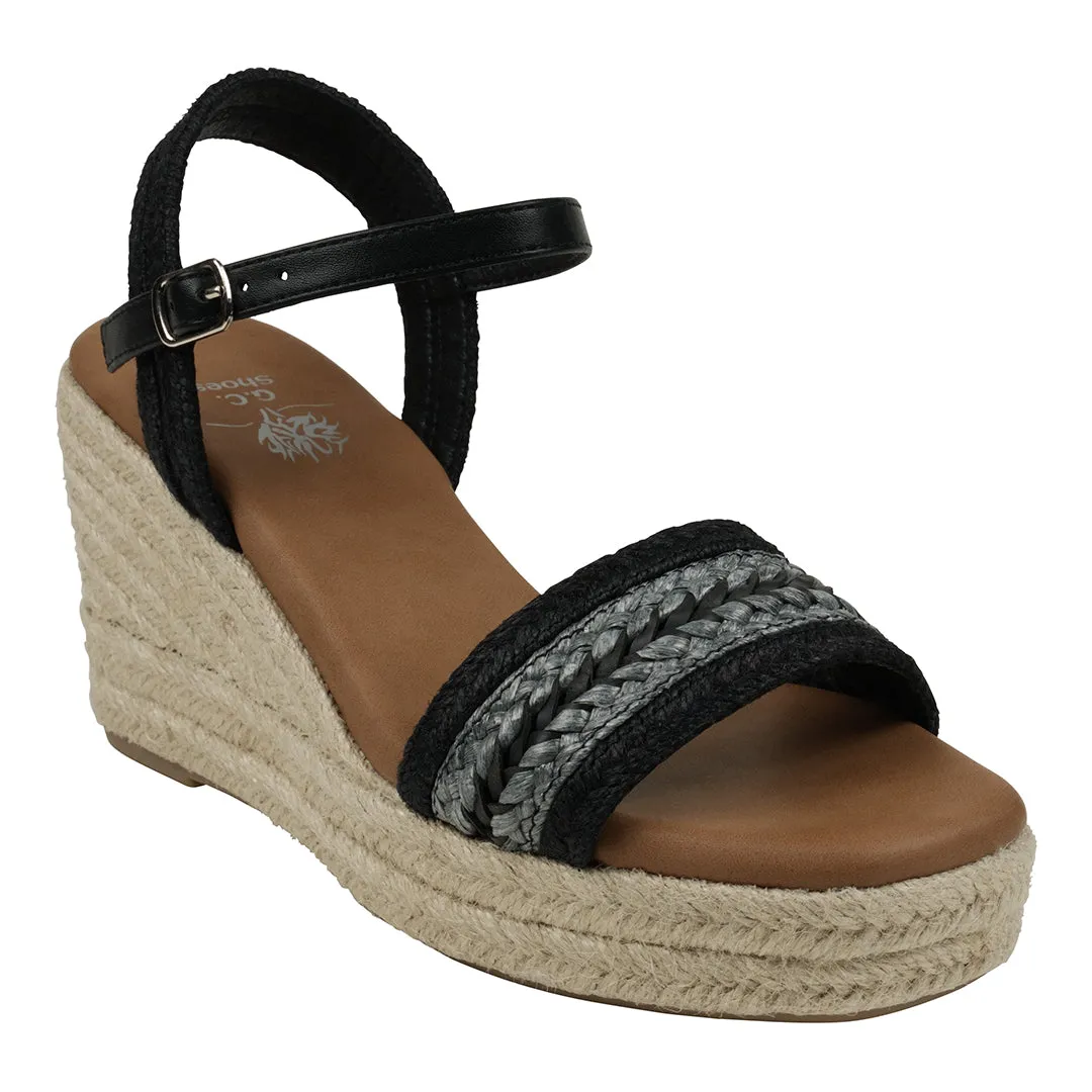 Solene Black Slingback Espadrille Wedge Sandals