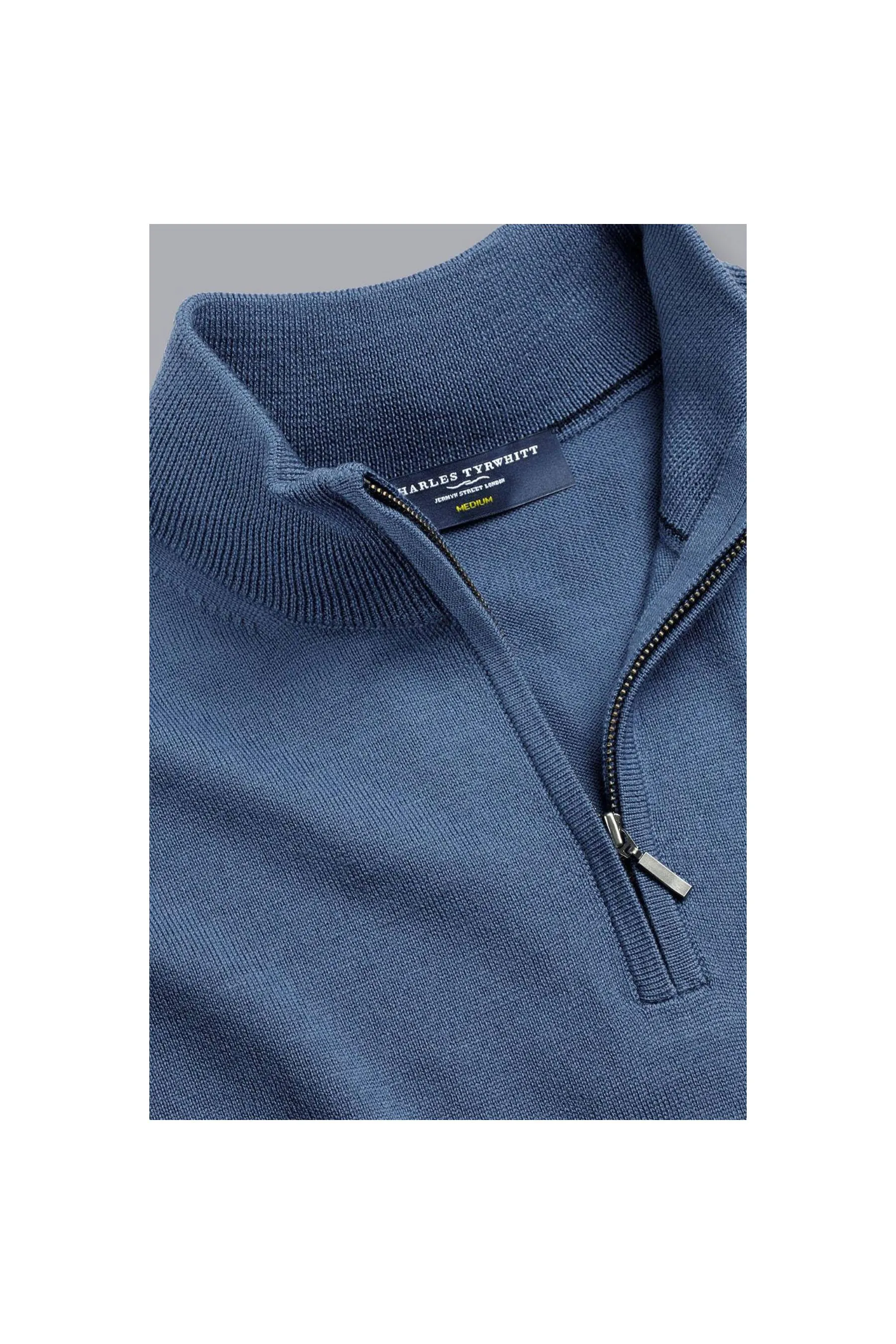 Steel Blue Pure Merino Zip Neck Jumper - Navy men's jumper by CHARLES TYRWHITT