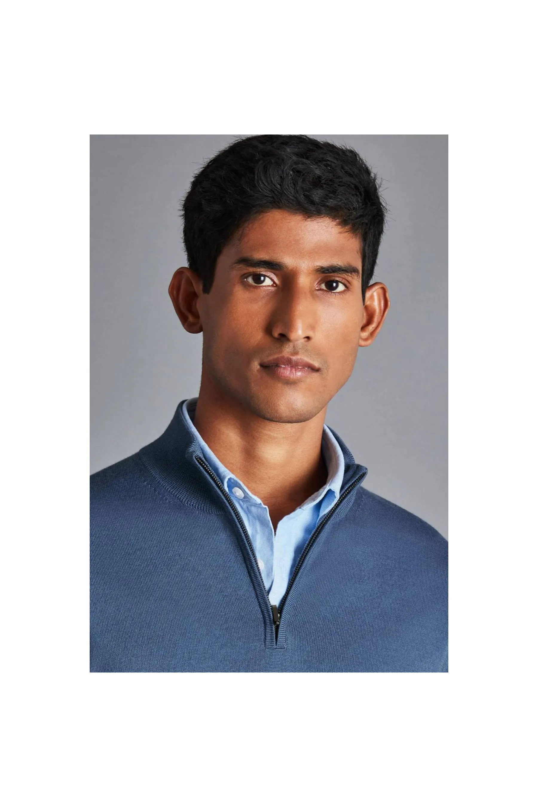 Steel Blue Pure Merino Zip Neck Jumper - Navy men's jumper by CHARLES TYRWHITT