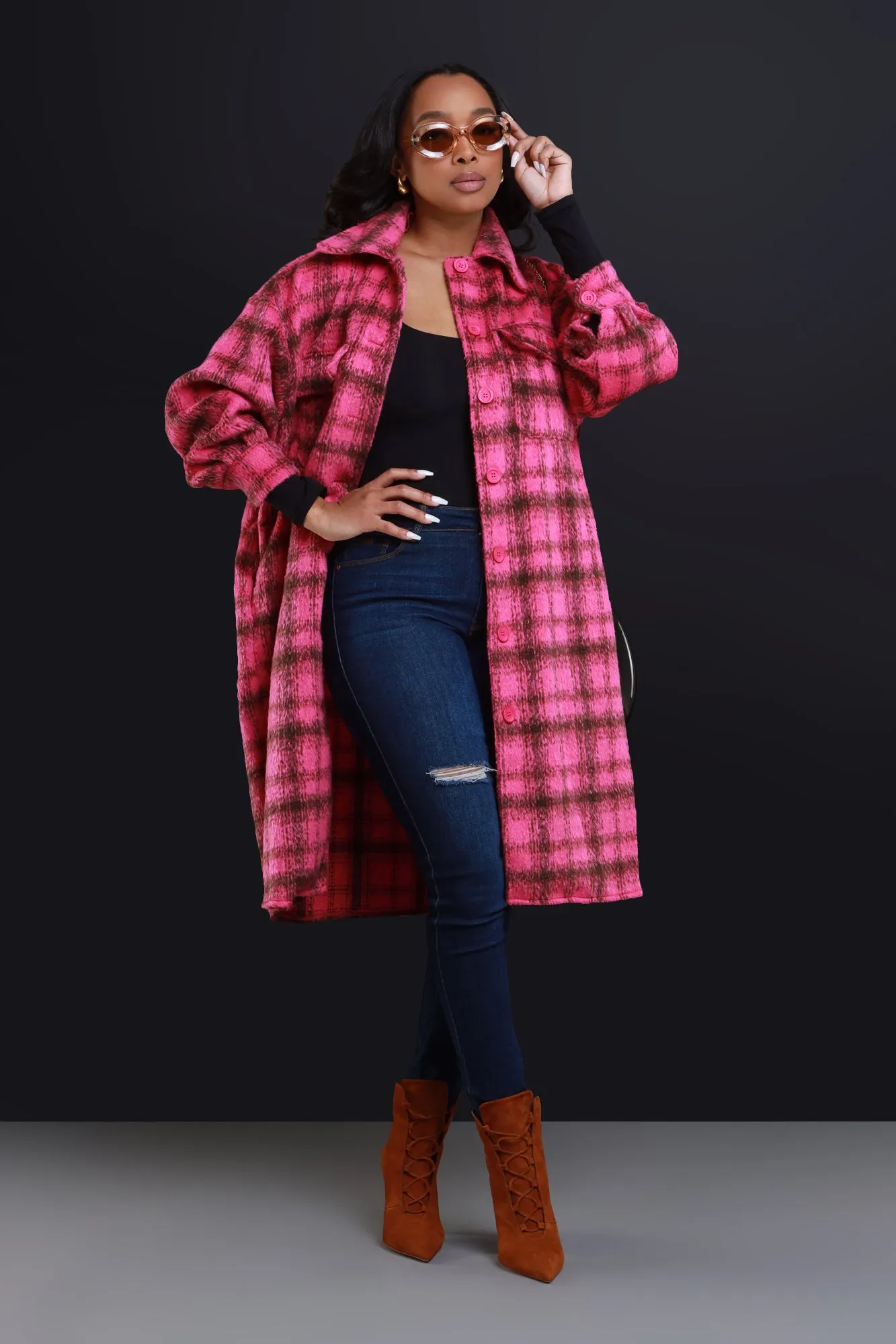 Pink Oversized Flannel Coat