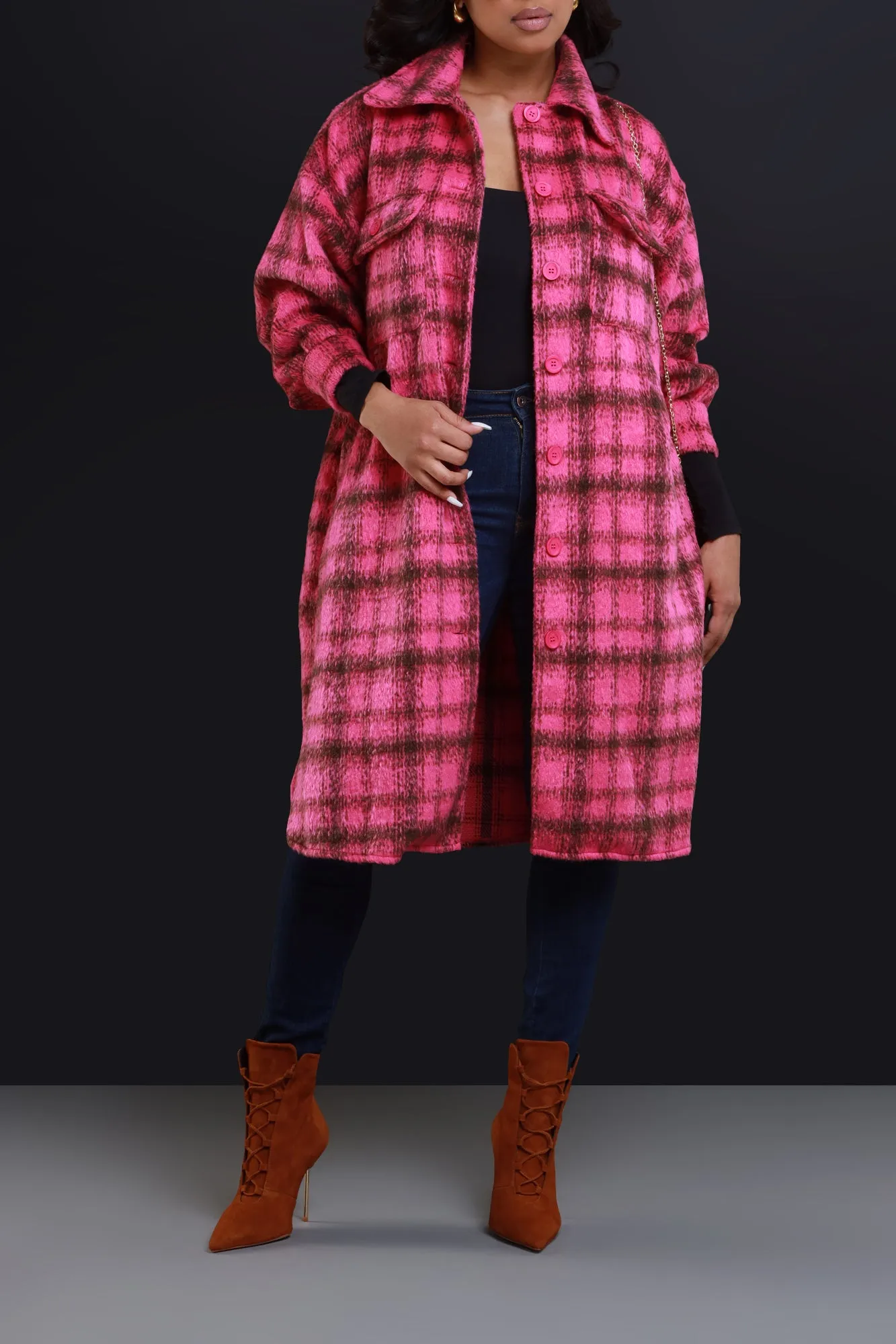 Pink Oversized Flannel Coat