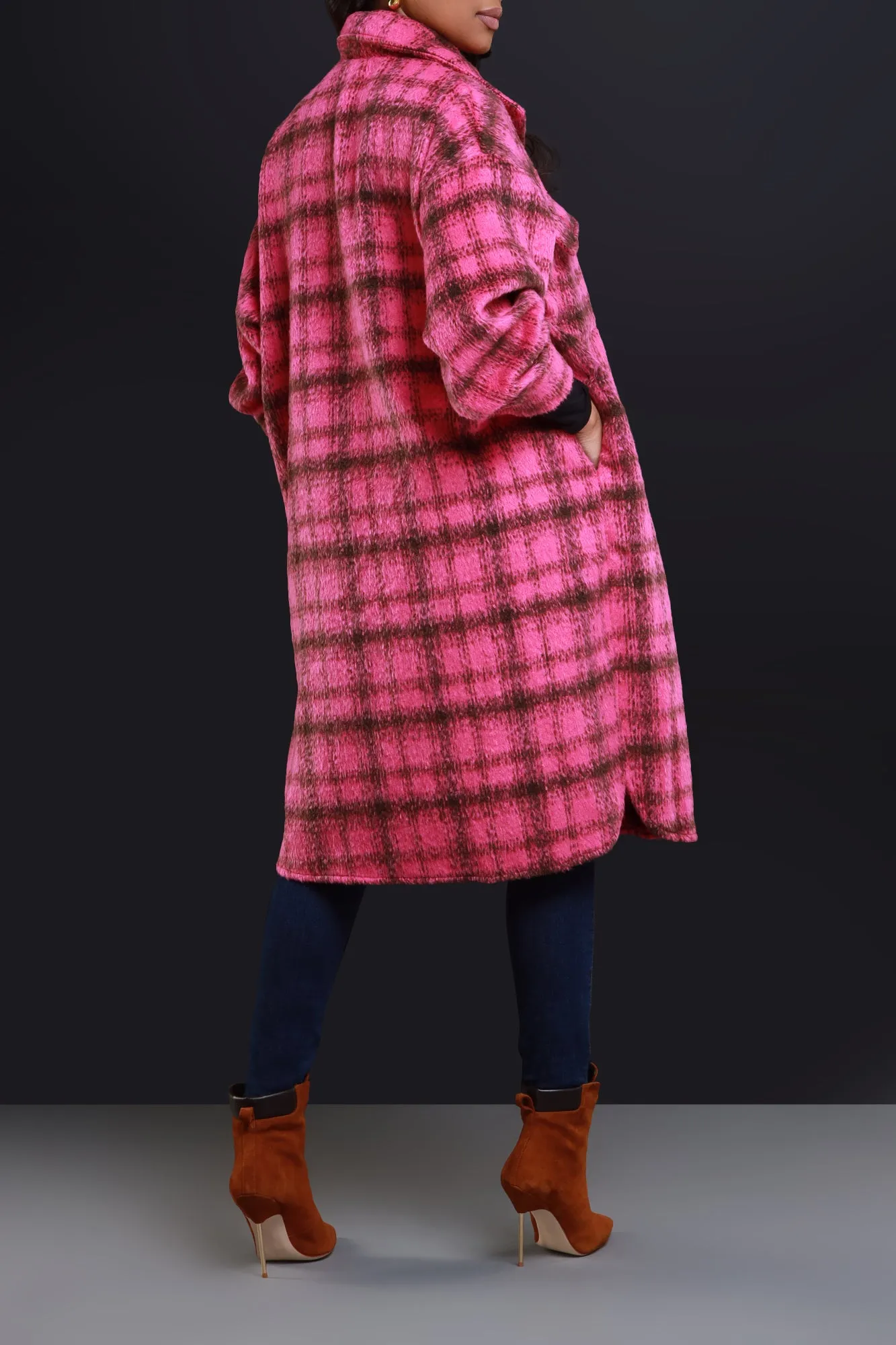 Pink Oversized Flannel Coat